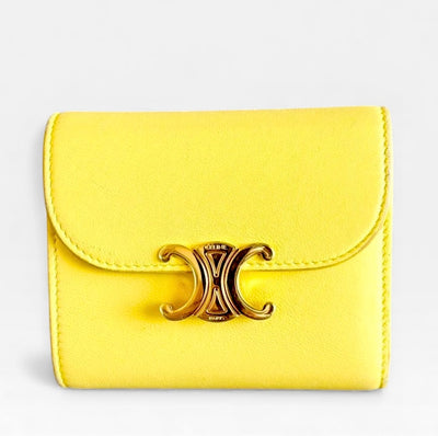 CELINE セリーヌ トリオンフ スモール フラップウォレット / シャイニーカーフスキン イエロー