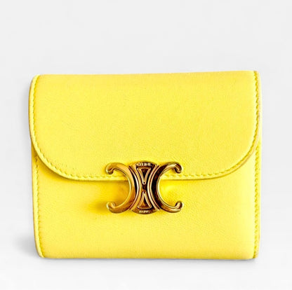 CELINE セリーヌ トリオンフ スモール フラップウォレット / シャイニーカーフスキン イエロー